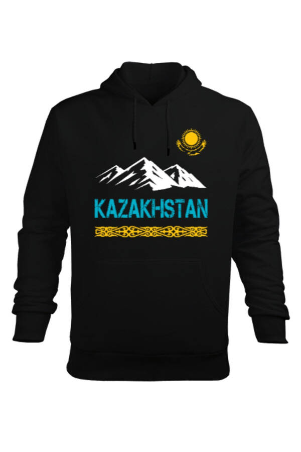 Kazakistan Bayrağı Siyah Erkek Kapüşonlu Hoody - 1