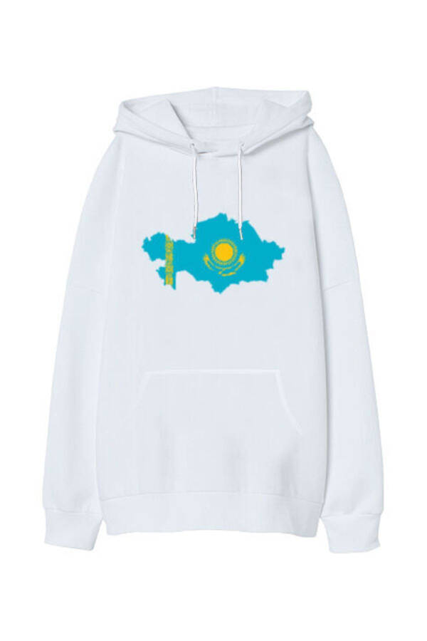 Kazakistan, Kazakhstan V4 Beyaz Oversize Unisex Kapüşonlu Sweatshirt - 1