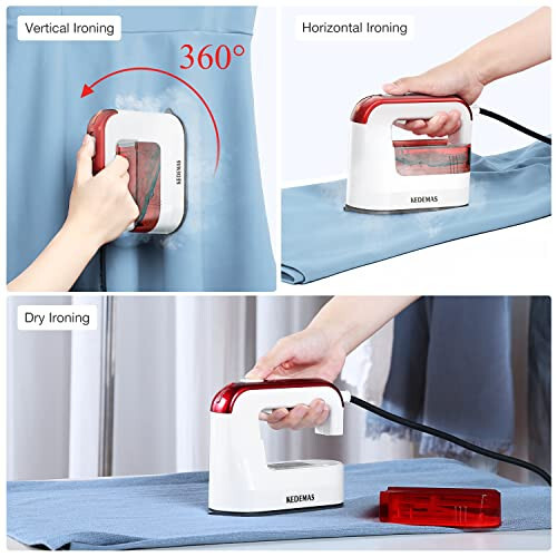 KEDEMAS Steamer Iron for Clothes,Travel Mini Iron,1300W Clothes Steamer,Fast Wrinkle Removal with Large 100ml Tank,Ideal for All Fabrics,Compact and Portable Travel Garment Steamer (Red) ONLY FOR 120V - 3