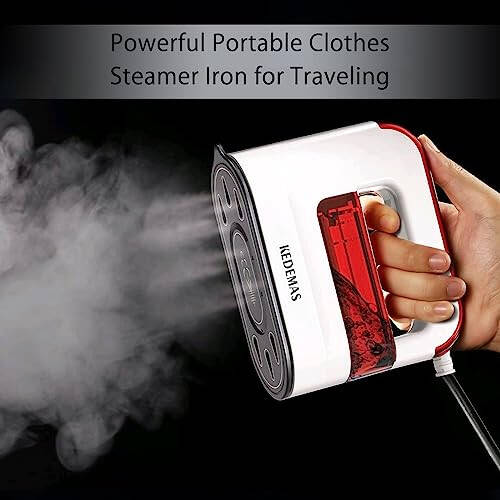 KEDEMAS Steamer Iron for Clothes,Travel Mini Iron,1300W Clothes Steamer,Fast Wrinkle Removal with Large 100ml Tank,Ideal for All Fabrics,Compact and Portable Travel Garment Steamer (Red) ONLY FOR 120V - 4