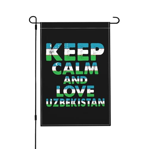 Keep Calm And Love Uzbekistan Garden Flags For Outside 12x18 Inch Double Sided Garden Flag Home Lawn Decor Flag Holiday Seasonal Welcome Flags - 1