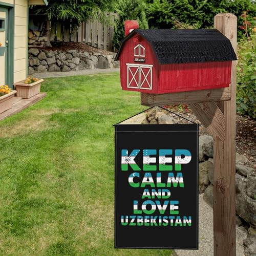 Keep Calm And Love Uzbekistan Garden Flags For Outside 12x18 Inch Double Sided Garden Flag Home Lawn Decor Flag Holiday Seasonal Welcome Flags - 3