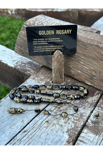 Kehribar Tesbih - Golden Rosary, Sertifikalı, Altınlı, Isim Yazılabilir Özel Ahşap Kutulu - 1