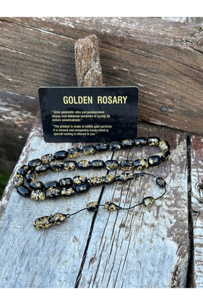 Kehribar Tesbih - Golden Rosary, Sertifikalı, Altınlı, Isim Yazılabilir Özel Ahşap Kutulu - 2