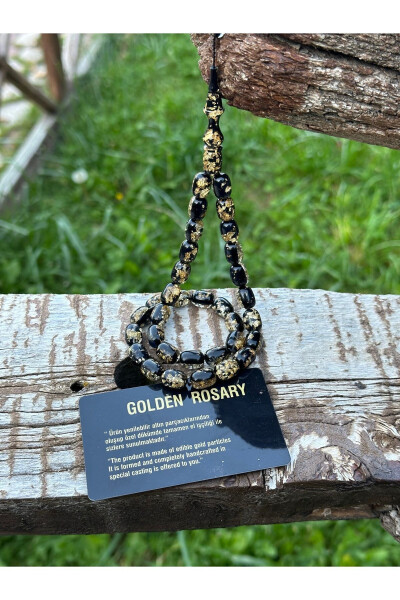 Kehribar Tesbih - Golden Rosary, Sertifikalı, Altınlı, Isim Yazılabilir Özel Ahşap Kutulu - 4