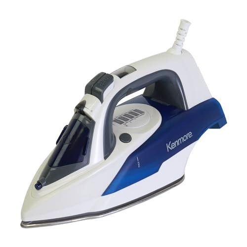 Kenmore Digital Power Steam Iron For Clothes Stainless Steel Soleplate Digital Temperature Control 9 Fabric Presets 1725W Vertical Garment Steamer 3-Way Auto-Off Anti-Drip Self-Clean Blue and White - 1