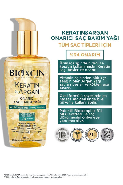 Keratin Argan Besleyici Onarıcı Saç Bakım Yağı 150 ml - Yıpranmış Ve Hassas Saçlar - 11