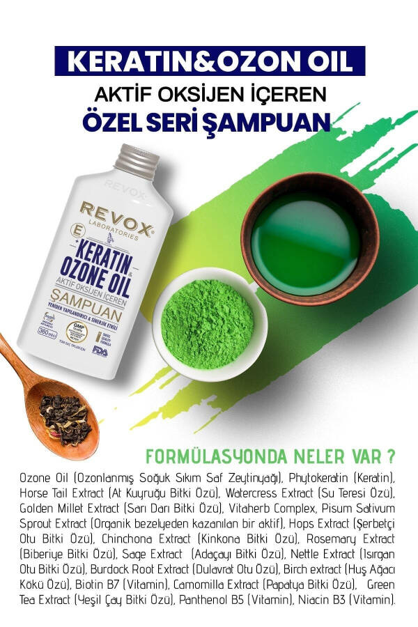 Keratin & Ozon Yağı Aktif Oksijen İçeren E Vitaminli Yeniden Yapılandırıcı Şampuan - 3