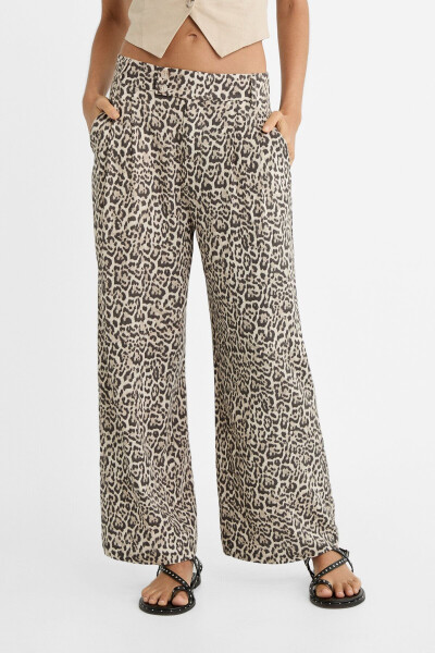 Keten karışımlı leopar desenli culotte pantolon - 9