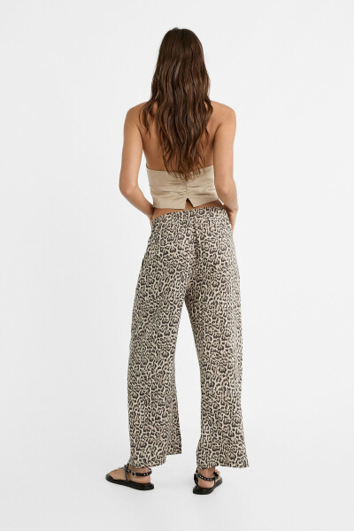 Keten karışımlı leopar desenli culotte pantolon - 10