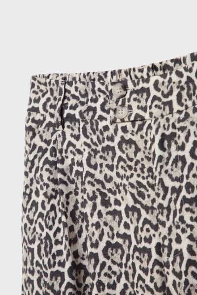 Keten karışımlı leopar desenli culotte pantolon - 14