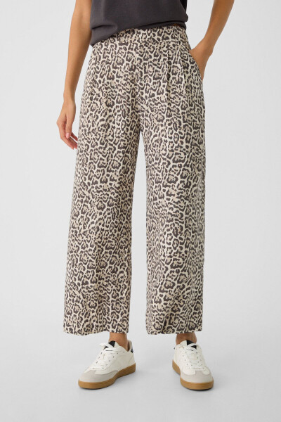 Keten karışımlı leopar desenli culotte pantolon - 2