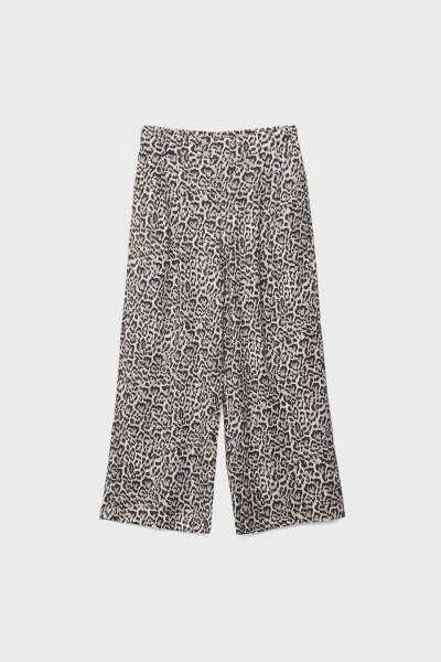 Keten karışımlı leopar desenli culotte pantolon - 5