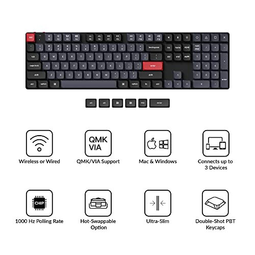 Keychron K5 Pro Değiştirilebilir Ultra İnce Özel Mekanik Klavye, RGB Tam Boy QMK/VIA Programlanabilir Kablosuz Bluetooth/USB Kablolu Klavye Mac Windows Linux İçin - Düşük Profil Gateron Kırmızı Anahtar - 7