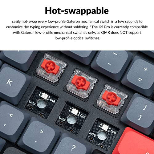 Keychron K5 Pro Hot-swappable Ultra-Slim Custom Mechanical Keyboard, RGB Full Size QMK/VIA Programmable Wireless Bluetooth/USB Wired Keyboard for Mac Windows Linux - Low Profile Gateron Red Switch - 3