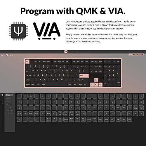 Keychron K5 Pro QMK/VIA Ultra-İnce Kablosuz Mekanik Klavye, 108 Tuş Özelleştirilebilir Programlanabilir Kablolu Klavye, Düşük Profil Gateron Kırmızı Anahtarlı, Beyaz LED Aralıksız PBT Tuş Kapakları Mac Windows Linux İçin - 2