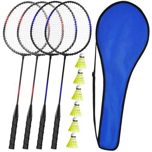 KH Badminton Raket Seti 2-4 Kişilik Yetişkin ve Çocuklar İçin, Plaj Çim Bahçe Oyunu Açık Hava Sporları, Raketler, Volanlar ve Taşıma Çantası Dahil - 4