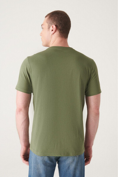 Khaki 100% Cotton Breathable Crew Neck Slim Fit Skinny T-Shirt - 3