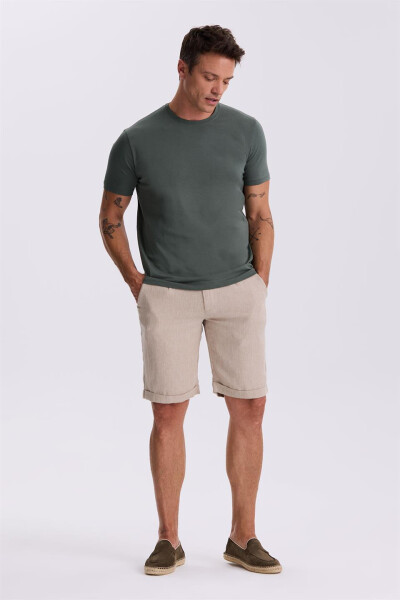 Khaki 100% Cotton Slim Fit Crew Neck Basic T-Shirt - 1