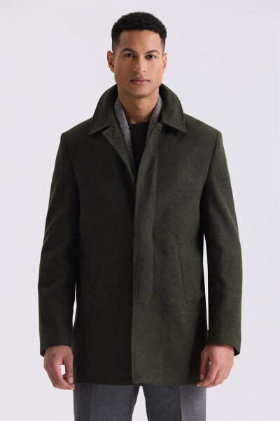 Khaki Classic Fit Peacoat Wool Cashmere Coat - 1