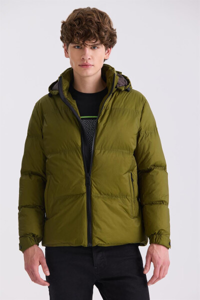 Khaki Comfort Fit Hooded Winter Jacket - 5