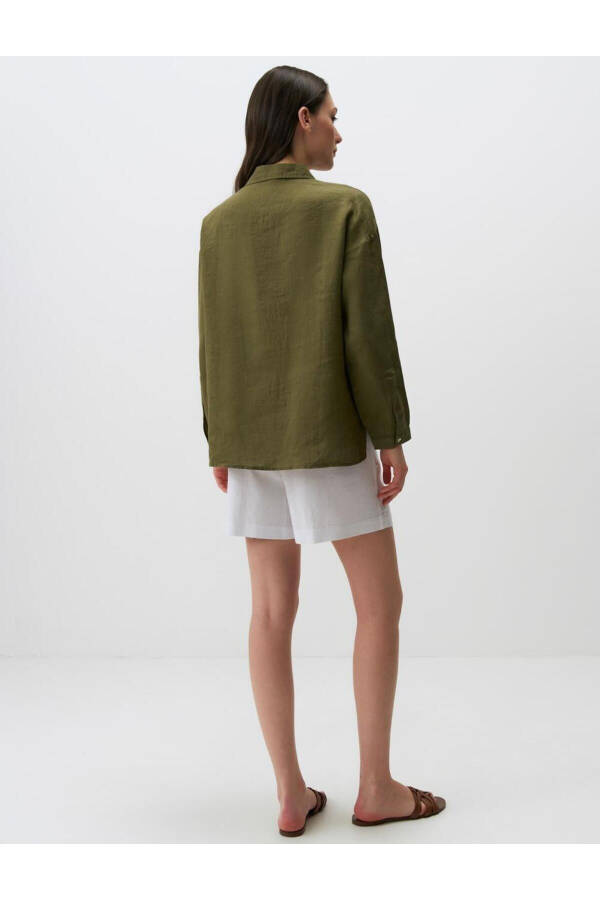 Khaki Long Sleeve Basic Linen Shirt - 24