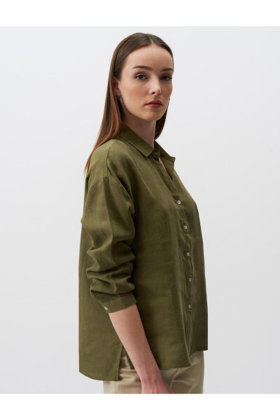 Khaki Long Sleeve Basic Linen Shirt - 29