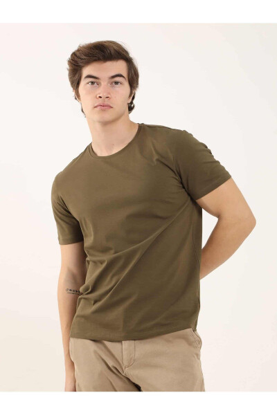 Khaki Men's Slim Fit Plain Crew Neck T-Shirt - 70943 - 12