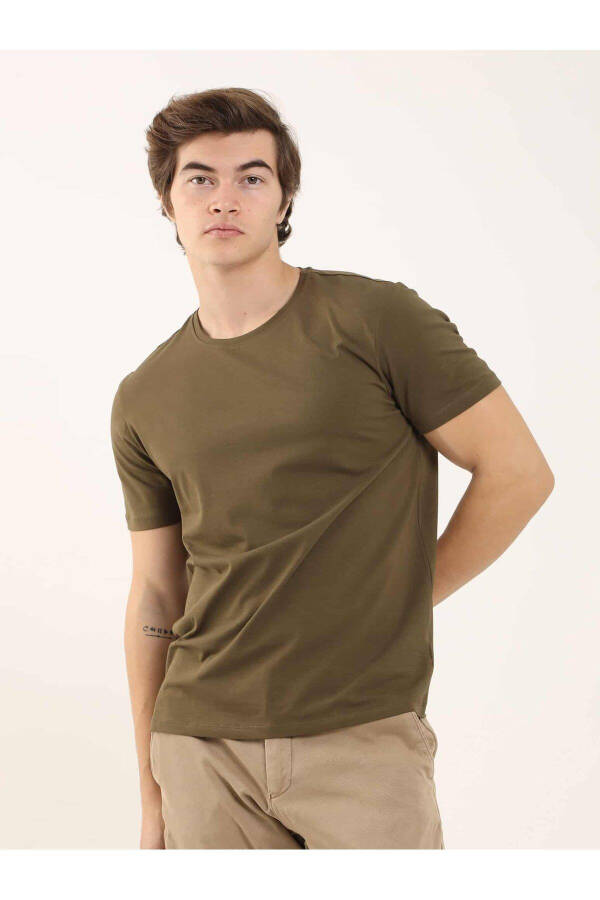 Khaki Men's Slim Fit Plain Crew Neck T-Shirt - 70943 - 12