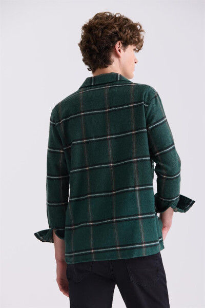 Khaki Oversized Loose Fit Plaid Cotton Pocket Flannel Shirt - 8