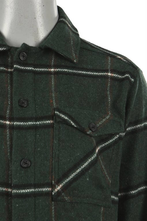 Khaki Oversized Loose Fit Plaid Cotton Pocket Flannel Shirt - 10