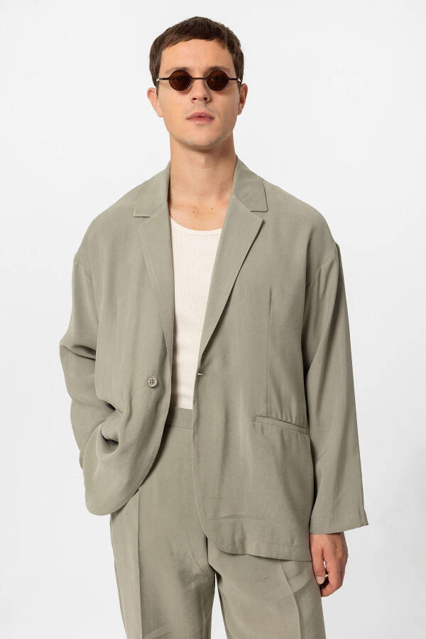 Khaki Oversized Unlined Men's Blazer Jacket - 13