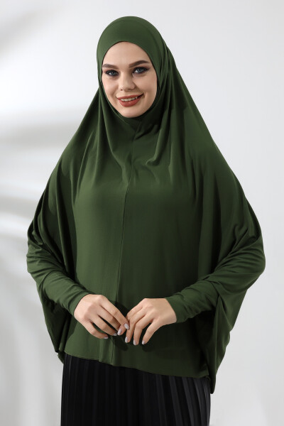 Khaki Ready-to-Wear Practical Sultanbaş Modest Long-Sleeved Cotton Soufflé Scarf Hijab - 1