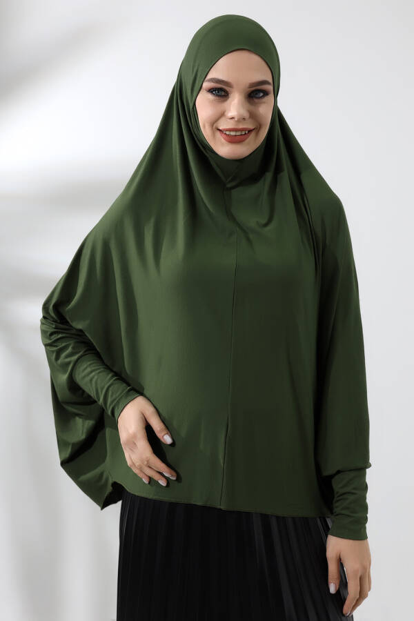 Khaki Ready-to-Wear Practical Sultanbaş Modest Long-Sleeved Cotton Soufflé Scarf Hijab - 2