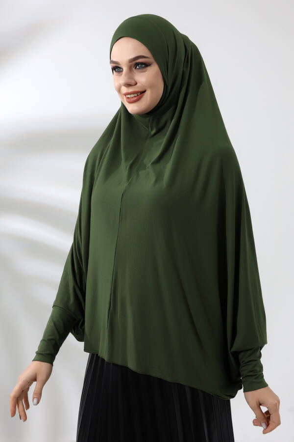 Khaki Ready-to-Wear Practical Sultanbaş Modest Long-Sleeved Cotton Soufflé Scarf Hijab - 4