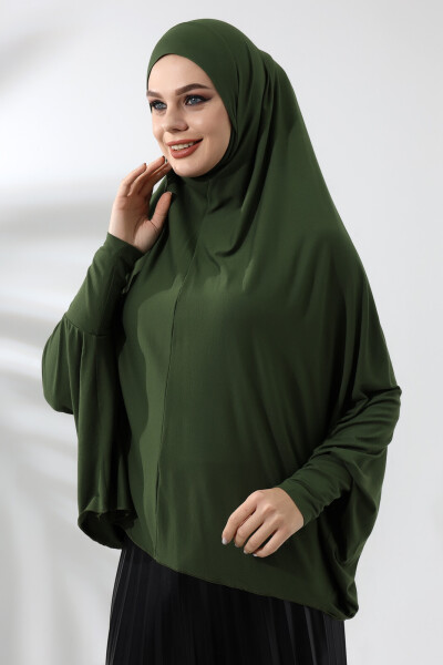 Khaki Ready-to-Wear Practical Sultanbaş Modest Long-Sleeved Cotton Soufflé Scarf Hijab - 5