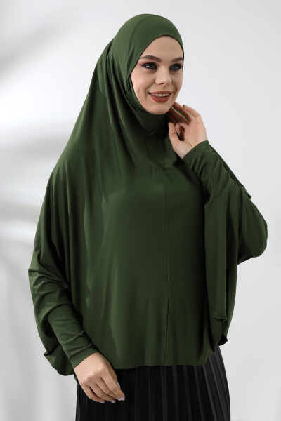 Khaki Ready-to-Wear Practical Sultanbaş Modest Long-Sleeved Cotton Soufflé Scarf Hijab - 6