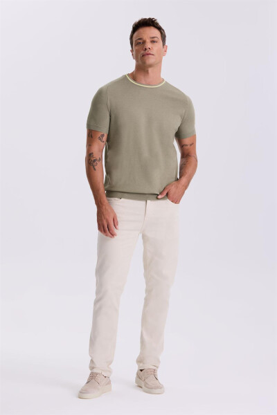 Khaki Slim Fit Knit Polo T-Shirt - 1