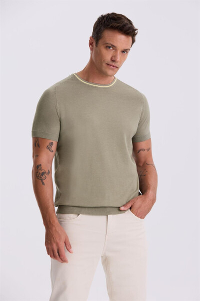 Khaki Slim Fit Knit Polo T-Shirt - 2