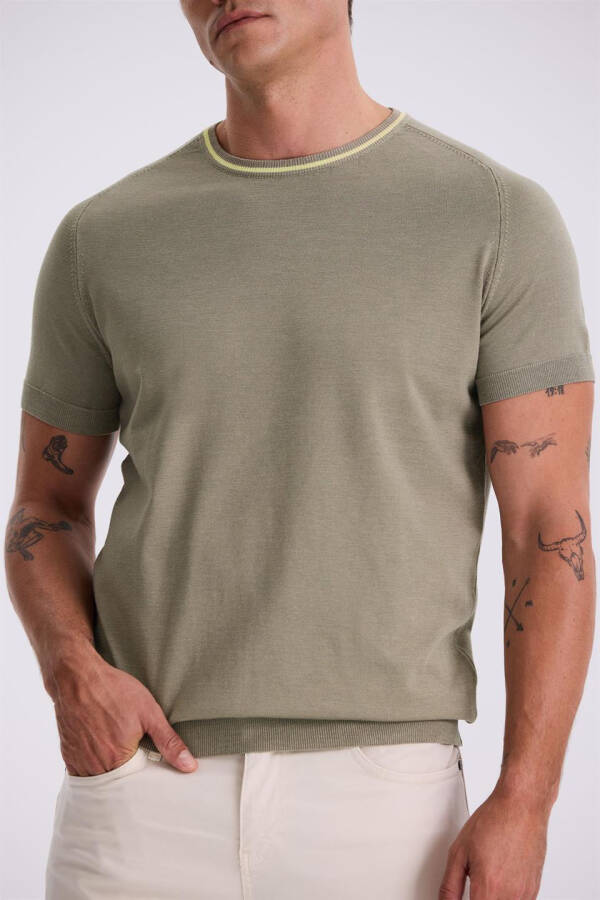 Khaki Slim Fit Knit Polo T-Shirt - 3