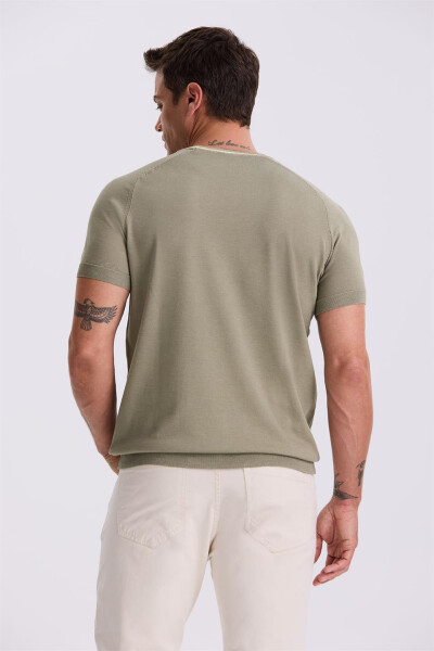 Khaki Slim Fit Knit Polo T-Shirt - 4