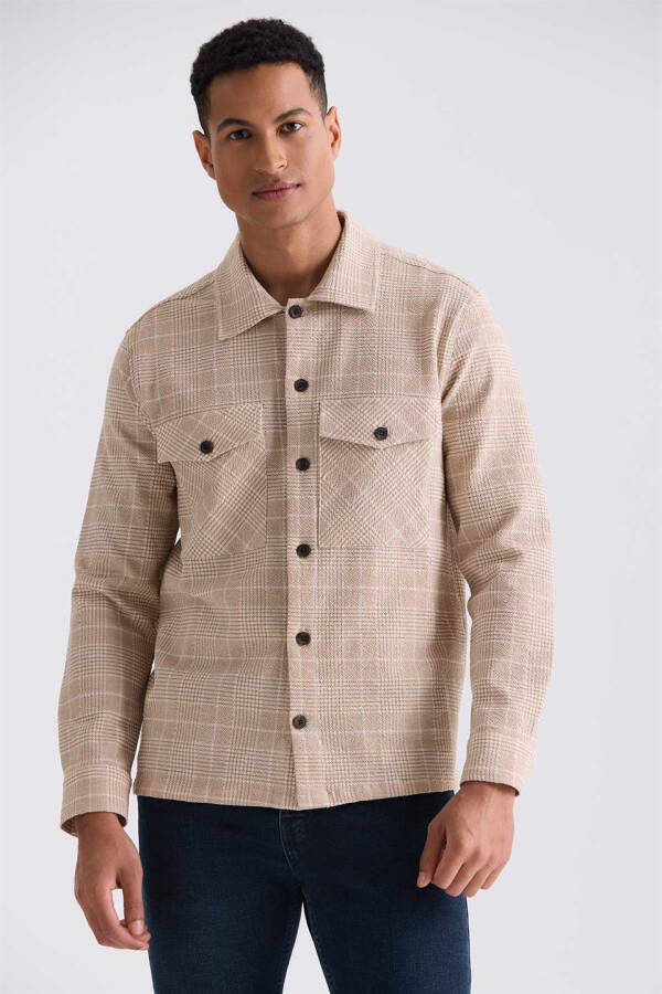 Khaki Slim Fit Plaid Cotton Shirt - 1