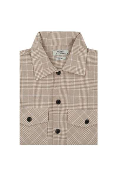 Khaki Slim Fit Plaid Cotton Shirt - 5