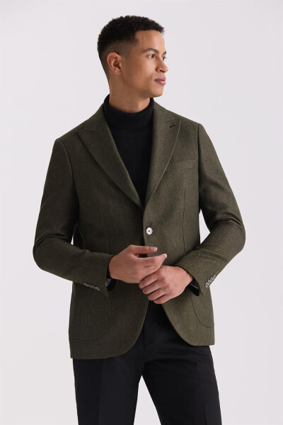 Khaki Slim Fit Pointed Collar Sports Jacket - 1