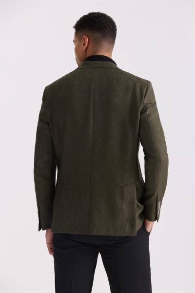 Khaki Slim Fit Pointed Collar Sports Jacket - 4