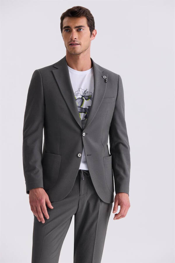 Khaki Slim Fit Single Breasted Sports Suit - 6