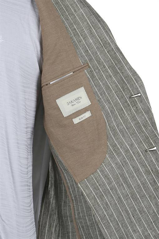 Khaki Slim Fit Swallow Collar Double Slit 100% Linen Sport Suit - 8