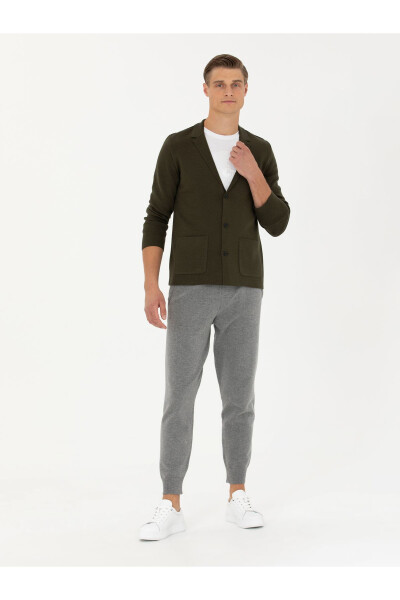 Khaki Slim Fit V-Neck Knit Cardigan - 4