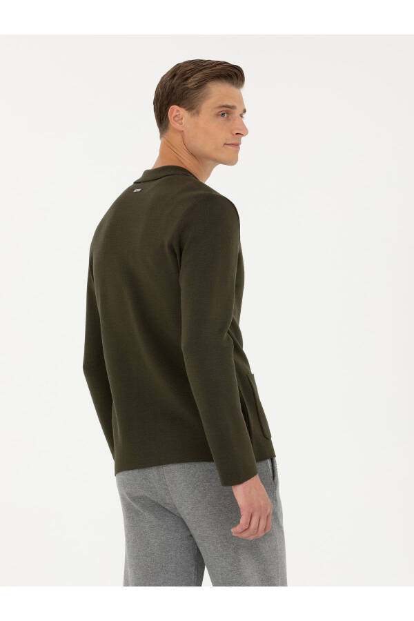 Khaki Slim Fit V-Neck Knit Cardigan - 5