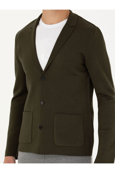 Khaki Slim Fit V-Neck Knit Cardigan - 6